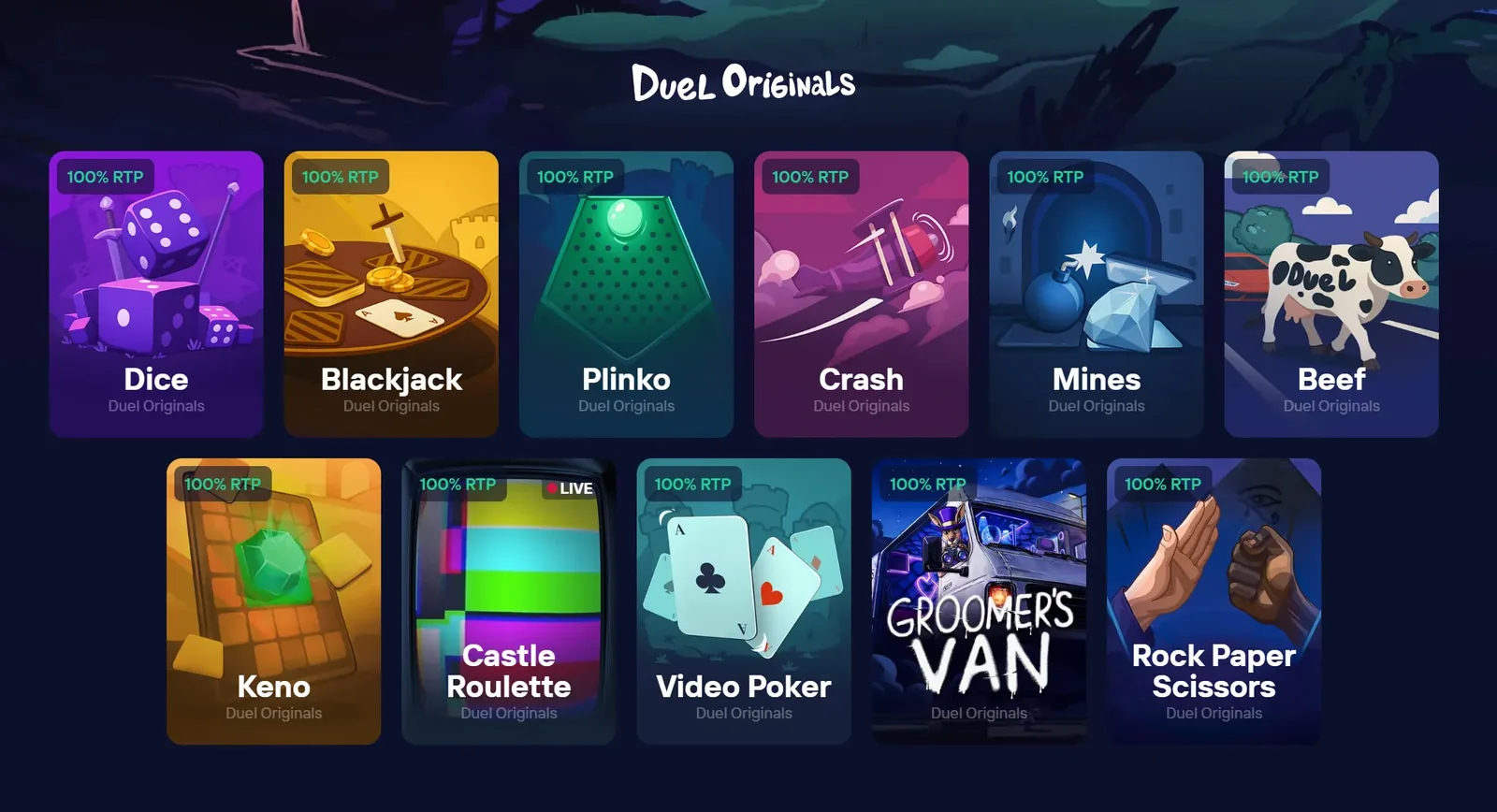 Duel Originals including Crash, Plinko, Mines and Dice